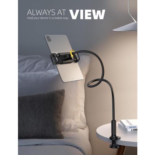 Lamicall Gooseneck Tablet Mount Holder for Bed - Flexible Tablet Arm Clamp for Bed Compatible with Pad Mini 7.9, Air 9.7, Pro 10.5, Kindle, Switch, Galaxy Tabs, More 4.7-11 Device - Black