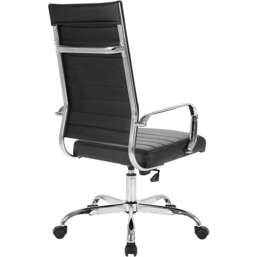 LANDSUN Home Office Chair Ribbed Leather High Back Executive Swivel Computer Desk Chairs with Wheels and Armrests Soft Padded Adjustable Height Modern Conference Task Black