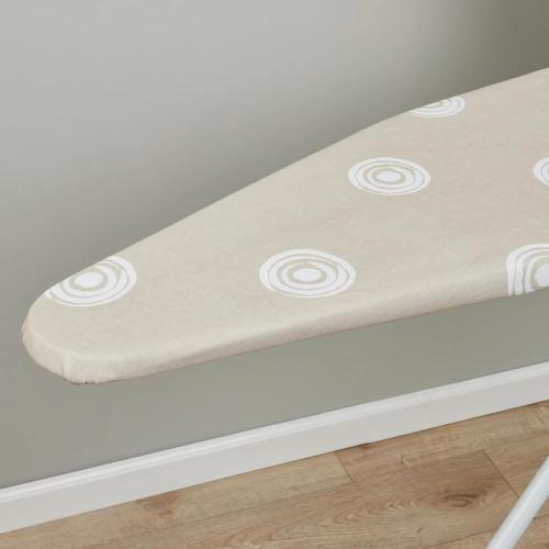 T-Leg Ironing Board with Cotton Cover, Beige, Steel Frame, 53x14x35 Inch, Height Adjustable, Perforated Top, Foldable