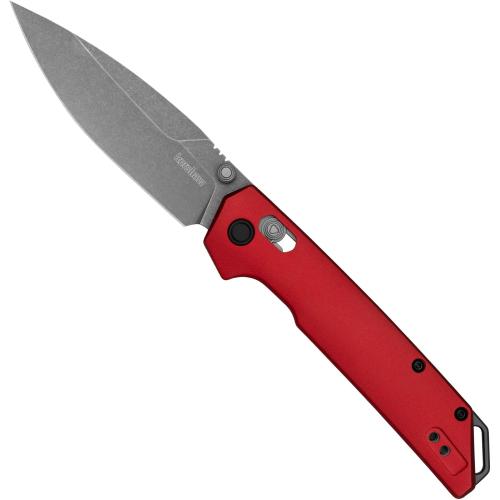 Kershaw Iridium Pocket Knife, Red Design, 3.4 Inch Steel Spear Point Blade, EDC with Thumb Stud Opening, Reversible Deep Carry, DuraLock, Everyday Carry Pocket Knife for Men and Women