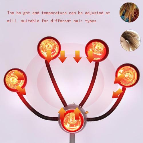 750W Infrared Heat Lamp Red Light,5 Head Portable Floor Hair Dryer Stand Up Color Processor Styling Perming Dryer Accelerator,Hairdresser Salon Barber Equipment