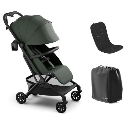 Mompush Velo Lightweight Travel Stroller, Compact & Airplane-Friendly for Baby and Toddler, Lie-Flat Seat, One-Hand Fold, with Leather Bumper Bar, Shoulder Strap, Raincover, Storage Bag & Cup Holder