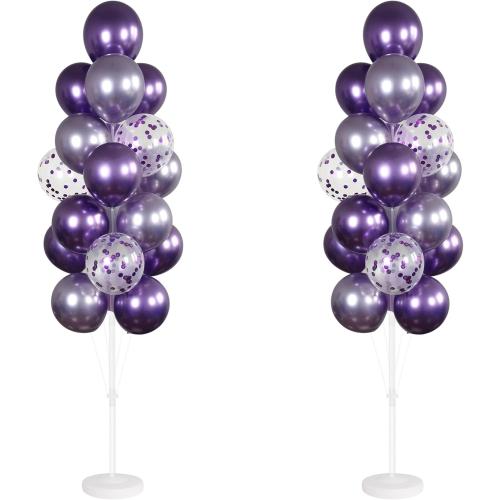 Balloon Column Kit Set of 2 With Balloons Included - with Base, and Pole,Balloon Tower Backdrop Decoration for Wedding, Baby Shower, Birthday Party, or Bachelorette Parties (Metallic purple)