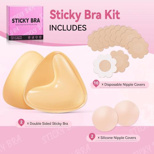 Mearter Ultra Push up Sticky Bra Pads Inserts | Double Sided Adhesive Bra Inserts | Stick on Bra for Sports Bra Swimsuit (Extra-Large, Beige)