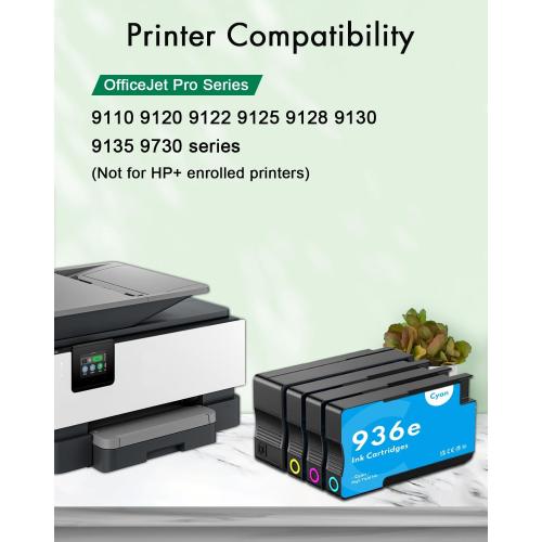 936e 936XL Ink Cartridges Combo Pack High Yield Replacement for HP 936e 936XL 936 Ink Cartridges for OfficeJet Pro 9110b 9128 9122 9125 9130b 9135 9730 Printers (4-Pack, Black/Cyan/Magenta/Yellow)