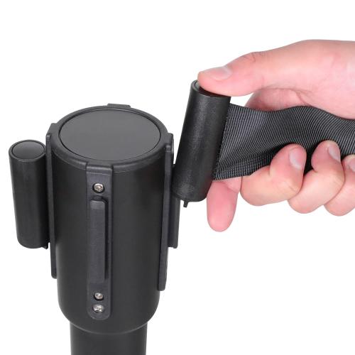 Amazon Basics Premium Crowd Control Stanchions with Easy Assembly, 6.5 foot Sturdy Retractable Belts, Black, Pack of 2