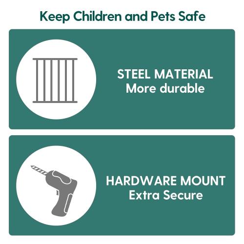 Babelio Baby Gate for Stairs & Doorways, No Bottom Bar| Easy Installation| One-Handed Operation| Auto-Close| Hardware Mount (Drill Needed) Safety Dog/Pet Gate