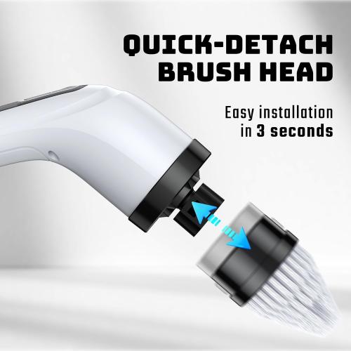 Electric Spin Scrubber - Cordless Bathroom Scrubber with 7 Brush Heads - Dual Speed IPX7 Waterproof Power Scrubber for Heavy-Duty Bathtub, Glass, Tile, and Car Cleaning (White)