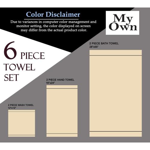 ‼️COLORS MAY VARY‼️MyOwn Ultra Soft 6 Pack Cotton Towel Set, Contains 2 Bath Towels 28x55 inch, 2 Hand Towels 16x24 inch & 2 Wash Coths 12x12 inch, Ideal Everyday use, Compact & Lightweight - PINK