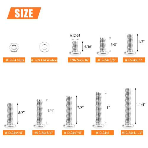 HELIFOUNER 102 Pieces #12-24 Phillips Pan Head Machine Screws Nuts Washers Assortment Kit, Coarse Thread, Fully Machine Threaded, 304 Stainless Steel