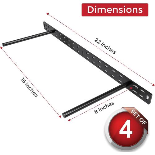 Hungsmart- 4 x 22 inch Heavy Duty Floating Shelf Bracket - Long Wall Shelves Support, Hidden Floating Shelf Hardware, Black Shelf Brackets, Perfect for Kitchen/Nursery/TV Wall Shelf Decor (8 inch rod)