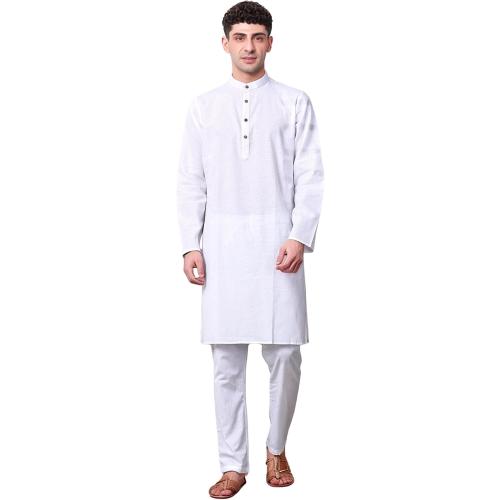 Sojanya since 1958 Men's Cotton Linen Solid Kurta Pajama Mandarin Collar Casual Party Dress