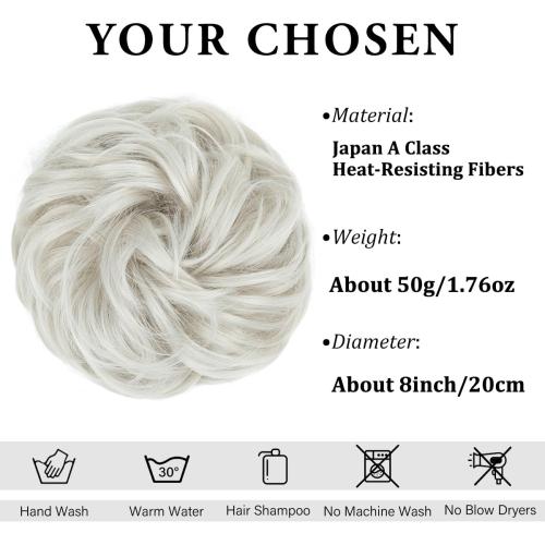 CJL HAIR Large Messy Bun Hair Piece Wavy Curly Scrunchies Synthetic Chignon Ponytail Hair Extensions Thick Updo Hairpieces for Women White