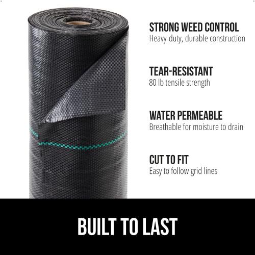 GORILLA GRIP Weed Barrier Fabric, 6 FT x 100 FT, Heavy Duty Woven Landscape Fabric 3.2oz, Weed Control Ground Cover for Garden Beds & Mulch Permeable Underlayment for Landscaping Home & Commercial Use