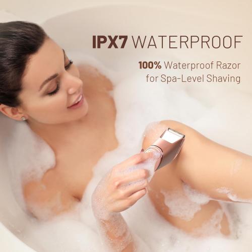 Bikini Trimmer for Women with Mirror & LED Light, Ceramic Blades & Travel Lock - Body Groomer IPX7 Waterproof Use for Legs/Arm/Underarm - Baby Pink