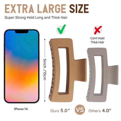 Hair Claw Clips for Women and Girls, 1 PCS Square Frosting Non-Slip Barrettes, Strong Hold Matte Hair Claw for Thick and Thin Hair, Big Jaw Clip for Short Hair, Pink Hair Accessories (Pink)