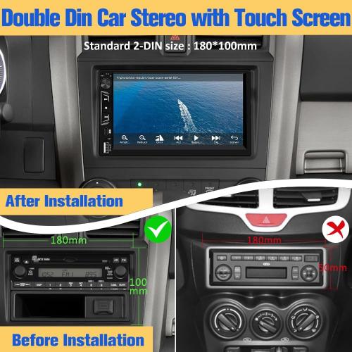 Pyniro Universal Double Din Car Stereo with Wireless CarPlay & Android Auto, 7 HD Touch Screen Head Unit with Backup Camera/External Microphone, Car Radio Supports Bluetooth/SWC/FM/USB/RGB