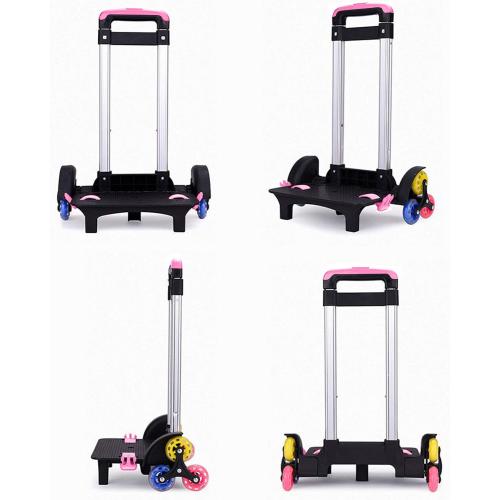 Color Black and Pink Backpack Trolley, Wheeled Trolley Aluminium Alloy Foldable Hand Cart 6 Wheels Rolling Luggage Carts for Kids School