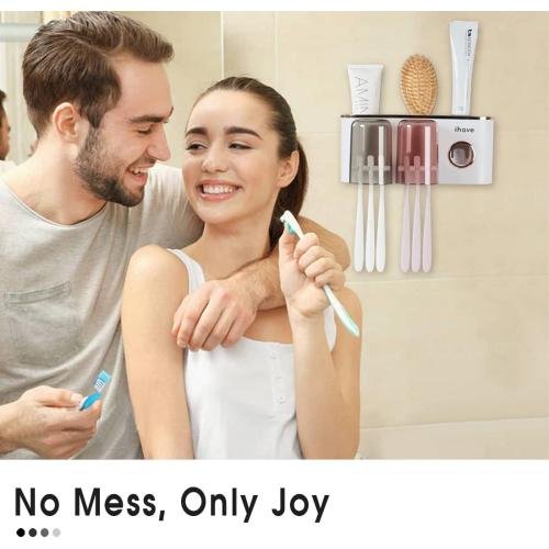 iHave Toothbrush Holders Bathroom Decor with Toothpaste Dispenser, 2 Cups Toothbrush Holder Wall Mounted Bathroom Accessories