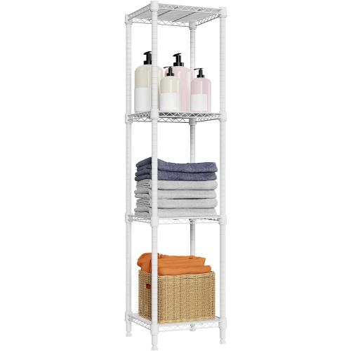 480 lbs Storage Shelves 4 Tier Shelving Units for Storage, Wire Shelving Unit for Closet, Adjustable Shelves for Bathroom Steel Organizer Wire Rack, White 11.8 D x 11.8 W x 47.3 H