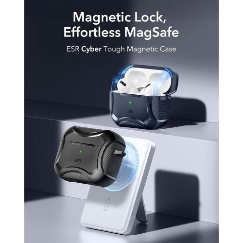 ESR for AirPods 4 Case, Compatible with AirPods 4th Generation Case (2024), Compatible with MagSafe, Powerful Drop Protection, Magnetic Lid, Cyber Series, Black