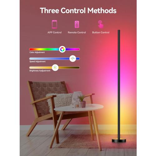 Smart RGBICW LED Corner Floor Lamp - 16 Million DIY Colors, 68  Scenes, Music Sync, App & Remote Control, Color-Changing Ambient Lighting for Living Rooms, Bedrooms, and Gaming Rooms