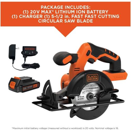 BLACK DECKER 20V MAX POWERCONNECT 5-1/2 in. Cordless Circular Saw with Battery and Charger (BDCCS20C)
