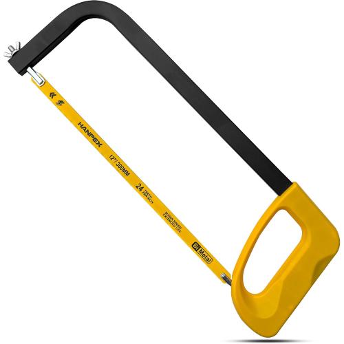 Hanpex 12in. High-Tension Hacksaw Frame with 24 TPI Bi-metal Blade, Hand Saw Suitable for Metal, wood, PVC, Carpentry