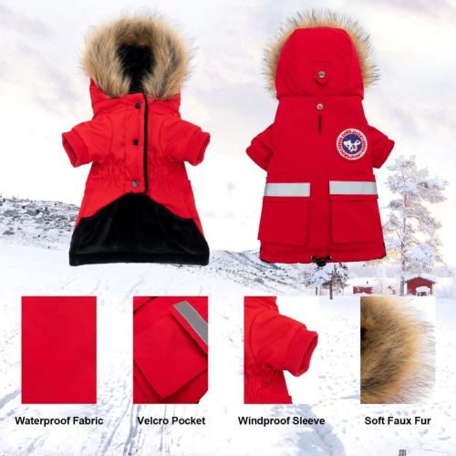 PINA 3XL Small Dog Coats - Waterproof & Windproof Dog Jacket with Pocket, Warm Flannel Lining & Faux Fur Hood for Cold Weather