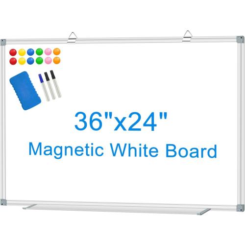 White Board Dry Erase Whiteboard for Wall 36 x 24 Aluminum Presentation Magnetic Whiteboards with Long Pen Tray, 12 Magnets, 3 Markers & 1 Eraser