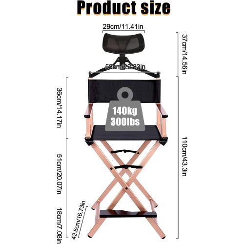 Lorvain Folable Makeup Artist Stool Chair, Protable Tall Folding Directors Chair, Aluminum Makeup Chair with Head Rest for Studio Salon Vanity, Bar Height - Gold Chairs