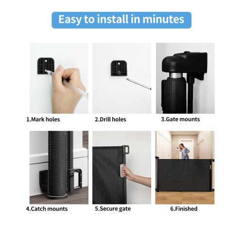 Veraste Retractable Baby Gate for Doorways and Stairs, Mesh Safety Gate for Pet, Indoor & Outdoor Use, One-Hand Operation, Easy Installation, 33.6 Tall, Expands to 55 Wide（Black,33.6x55