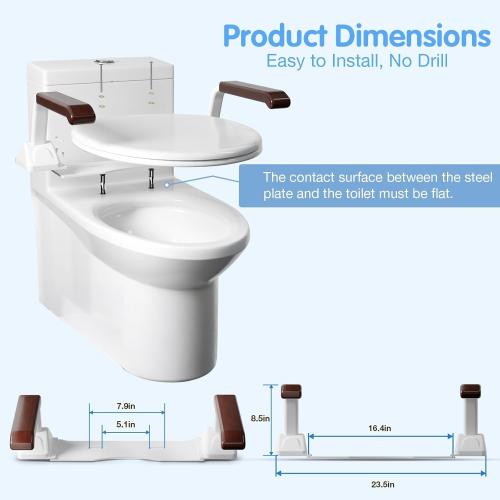 FSA/HSA Eligible Toilet Safety Rails for Seniors, Heavy Duty Foldable Toilet Support for Seniors, Elderly Toilet Seat Rails with Arms, Toilet Bars for Elderly and Disabled Up to 520LBS (Brown Color)