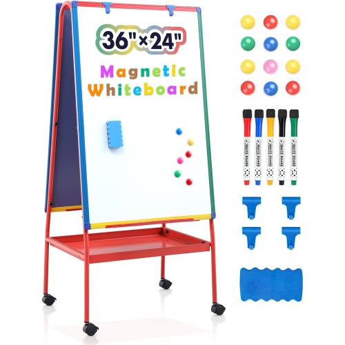 Mobile Dry Erase Board with Stand - 64.4 H Double Sided Portable Rolling Whiteboard Kids Easel for Classroom,Height Adjustable Magnetic White Board on Wheels for Home,School,36x24 inches - little damage