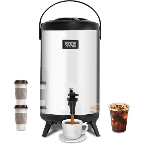 Insulated Beverage Dispenser,12L/3.2Gal Coffee Dispenser,Tea Dispenser,Coffee Carafe,Thermos Urn,Hot and Cold Drink Dispenser Faucet with thermometer For Hot Tea&Coffee,Cold Milk,Water,Juice(silver)