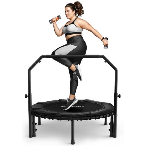BCAN Adult Mini Trampoline, 40 Fitness Trampoline with Bungees, U Shape Adjustable Foam Handle, Stable & Quiet, Indoor Outdoor Workout-Black