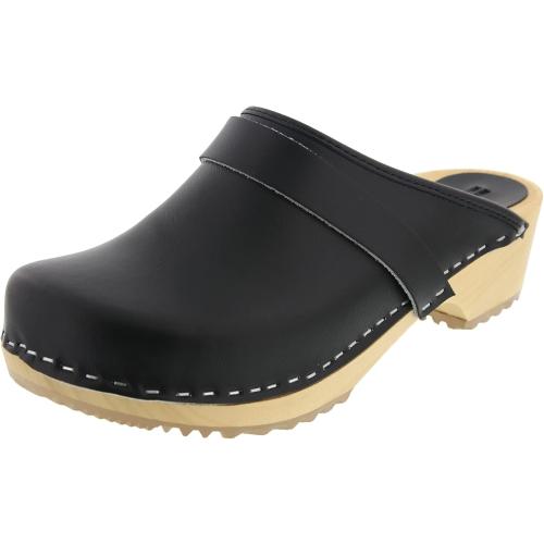 Size 42..Bjork Maja Wood Open Back Leather Clogs