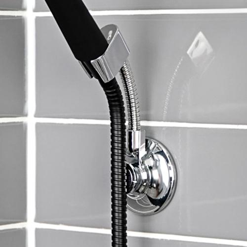 Flexible Dual Vacuum Suction Shower Head Holder, Bends Sideways and Forward, Angle Adjustable, No-Drill Installation (Silver)