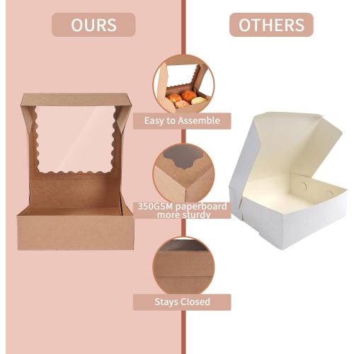 9 pcs 8x8x2.5 Inches Bakery Boxes with Window, Cake Pastry Cookie Mini Pie Box for Pastry,Dessert,Strawberries,Chocolates (Brown)
