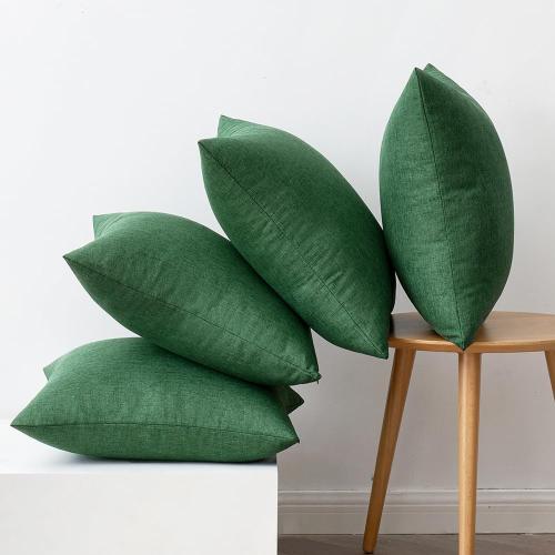 MIULEE Pack of 4 Decorative Christmas Solid Waterproof Throw Pillow Covers Linen Garden Farmhouse Cushion Cases for Outdoor Patio Tent Balcony Couch Sofa 16x16 inch Dark Green