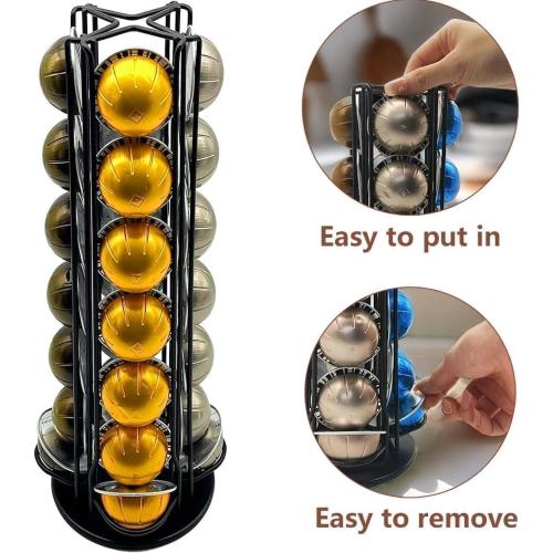 Miuly Coffee Capsule Holder For Nespresso Vertuoline, Coffee Capsule Stands Rotating Pod Rack holds 28 Nespresso Vertuo Pods, Black