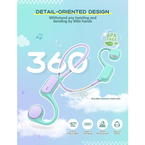 iClever Kids Headphones, Bluetooth 5.4 Air Conduction Open Ear Headphones, Safe Volume 74&85 dBA, Clear Audio, 360° Bending, Ultra-Light Comfortable Kids Wireless Headphones for iPad/Travel/Sports