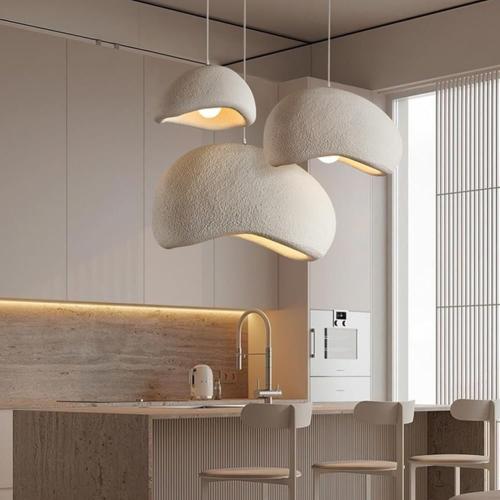 Concrete Cement Look Pendant Light Industrial Modern Dome Pendant Lights Kitchen Island Beige White Japanese Wabi-Sabi Chandelier Light Fixture