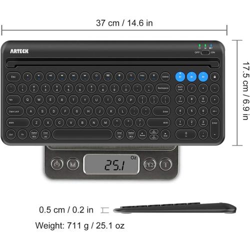 Arteck Wireless Bluetooth Keyboard for Windows, iOS, Android, Computer, Laptop, Smartphone - Multi-Functional with Built-in Cradle