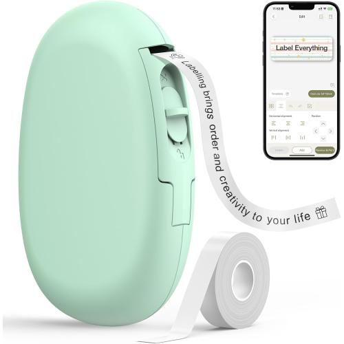 SUPVAN E10 Bluetooth Label Maker Machine with Tape, Continuous Waterproof Label, Versatile App with 35 Fonts and 1k  Icons, Label Printer for Home, Kitchen, School, Office Organization, Green