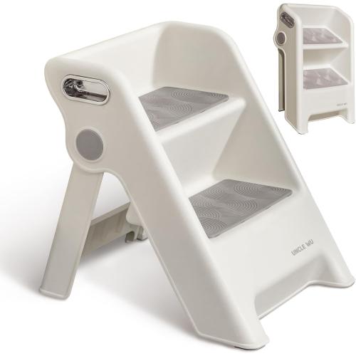 UNCLE WU Foldable 2-Step Stool for Kids -Potty Seat Training Aid with Safety Handles,Durable - Perfect for Potty Training, Bathroom Sink,Kitchen Stand Stool & Bedroom Step Stool
