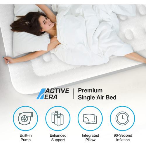 Size 20 Active Era Tall 20 Twin Air Mattress with Built in Pump & Raised Pillow, Elevated Inflatable Mattress, Heavy Duty Puncture Resistant Bed, Blow Up Waterproof Airbed