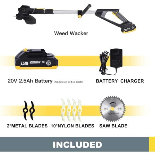 Weed Wacker Cordless, Battery Powered Weed Eater with Blades, Trimmer/Edger/Mower 3 in 1, 5.2lbs Lightweight
