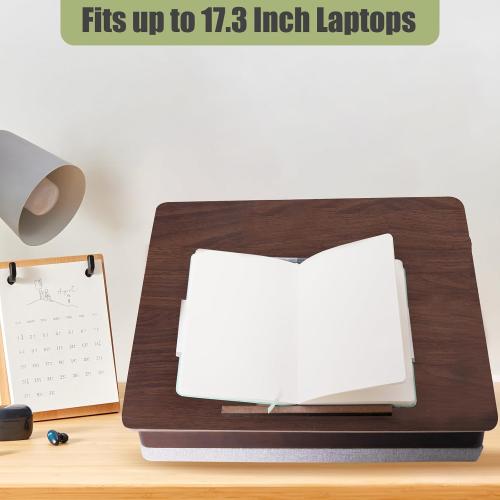 Acacia Wood Easel Lap Desk for Adults, Foldable, Fits up to 17.3 Inch Laptop with Storage and Cushion, Height Adjustable Laptop Pad for Writing, Drawing, and More