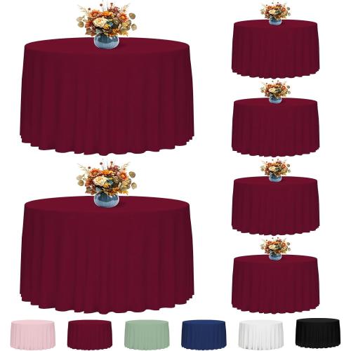 Fixwal 6 Pack 120 Inch Tablecloths Round Burgundy Table Cover | Polyester Fabric,Reusable, Machine Washable And Ironable, Ideal For Wedding, Party And Thanksgiving